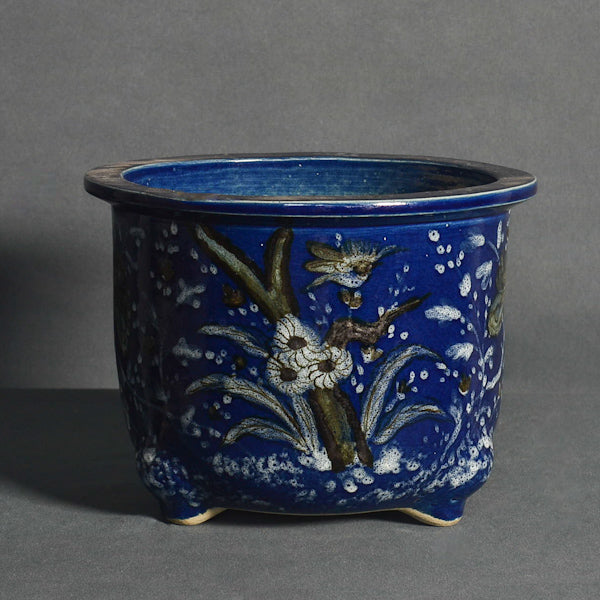 Vaso blu dipinto con decorazioni vegetali. Cina, inizi ‘900