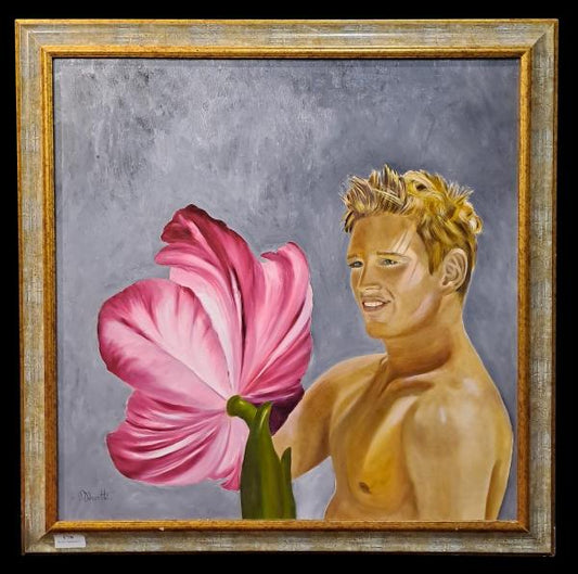 DIPINTO OLIO SU TELA “FIGURA MASCHILE CON FIORE” F.TO A. MAZZOTTI
