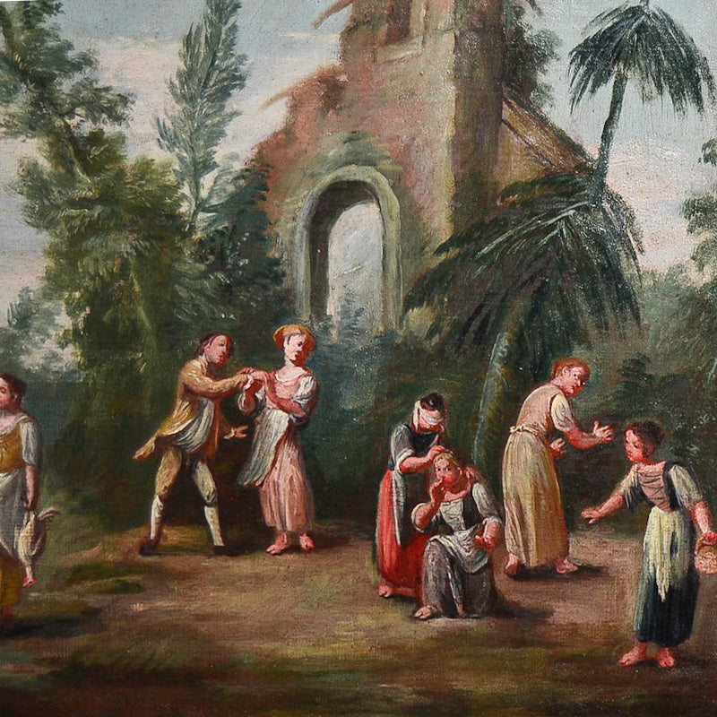 Dipinto olio su tela “Paesaggio con rovine” sc/ Alessio De Marchis. Epoca fine ‘700