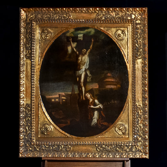 Dipinto olio su tela “Cristo crocifisso e la Maddalena” sc/ fiamminga. Fine ‘600