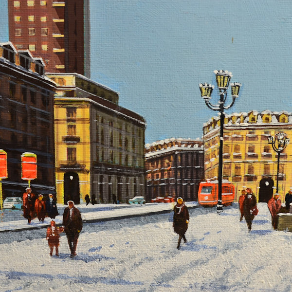 Dipinto olio su tavola “Piazza Castello storica” f.to Raul Viglione anni ‘90
