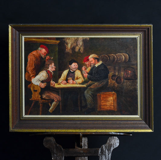 Dipinto olio su tela “Interno di osteria” sc/ fiamminga. Epoca fine ‘800