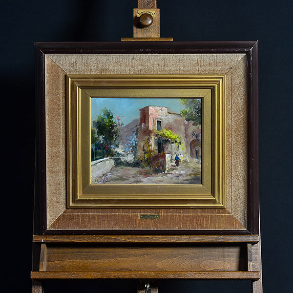 Dipinto olio su tavoletta “Scorcio di Amalfi” f.to V. Laricchia. Epoca metà ‘900