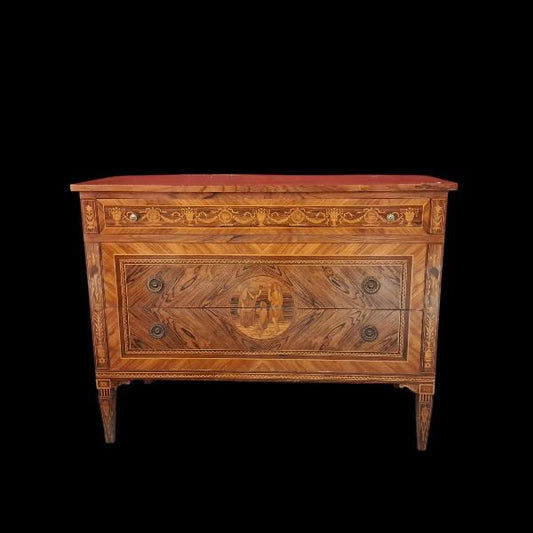CASSETTONE NEOCLASSICO INTARSIATO IN LEGNO DI NOCE