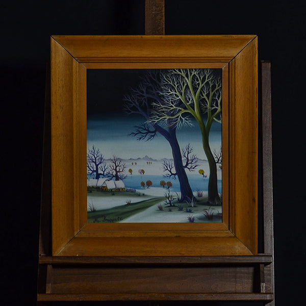 Dipinto olio su tela “L'alba in riva al fiume” f.to Milan Dragija. Croazia,1976 (prezzo mancante)
