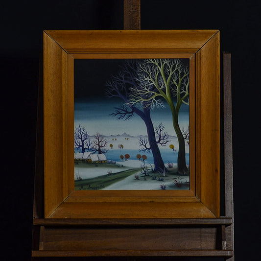 Dipinto olio su tela “L'alba in riva al fiume” f.to Milan Dragija. Croazia,1976 (prezzo mancante)