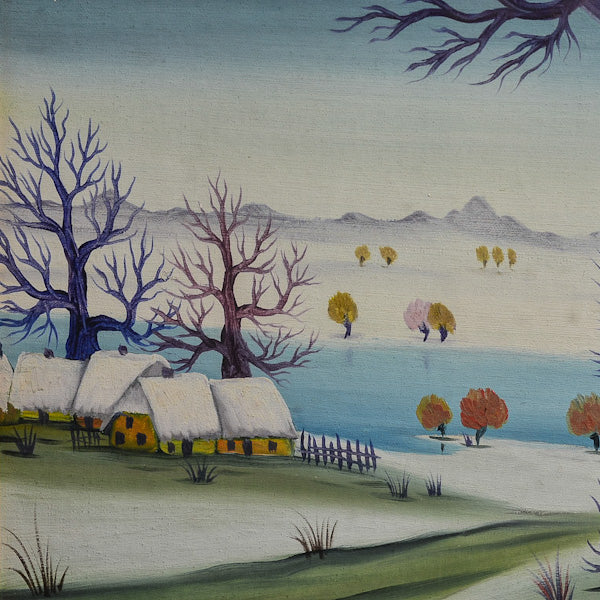 Dipinto olio su tela “L'alba in riva al fiume” f.to Milan Dragija. Croazia,1976 (prezzo mancante)