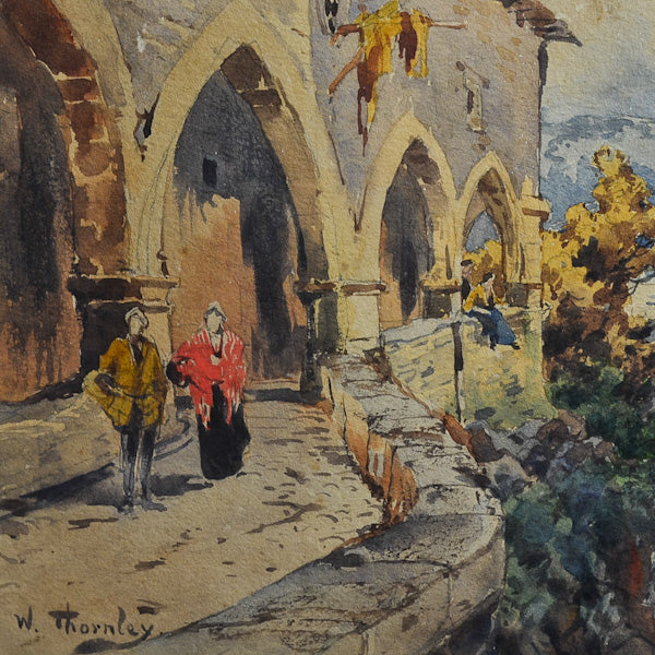 “Paesaggio costiero” f.to W. Thornley. Acquerello. Francia. XIX secolo