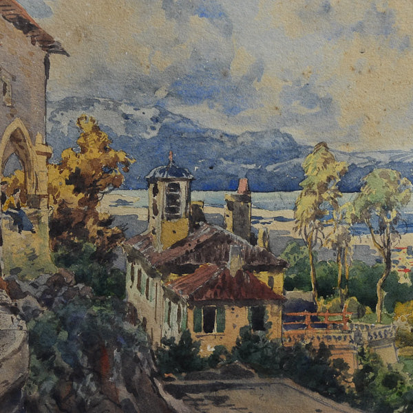 “Paesaggio costiero” f.to W. Thornley. Acquerello. Francia. XIX secolo
