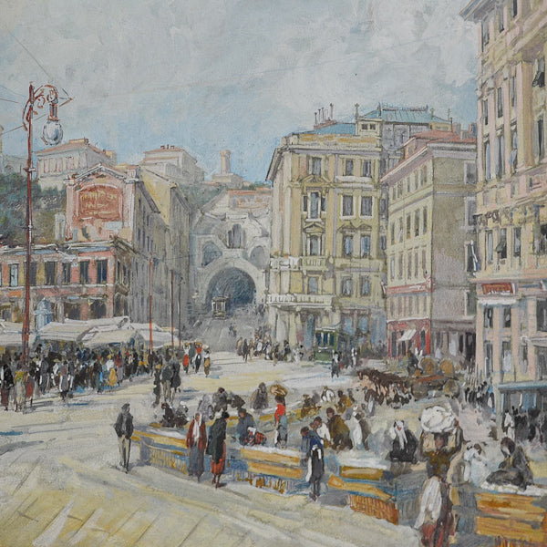 Dipinto olio su tela “Scorcio cittadino genovese” f.to in basso a destra G.Mazzoni. Liguria fine ‘800