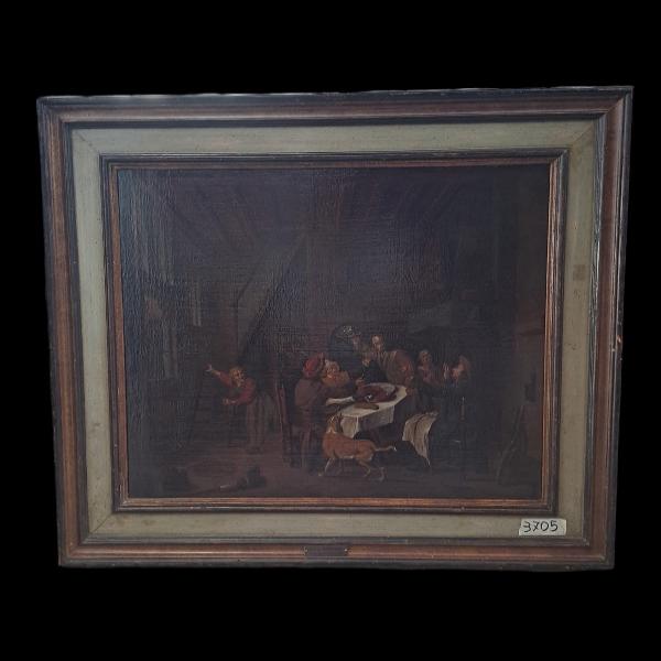 DIPINTO OLIO SU TELA "INTERNO IN OSTERIA." EPOCA '700. ATTRIBUITO A JAN J. HOREMANS