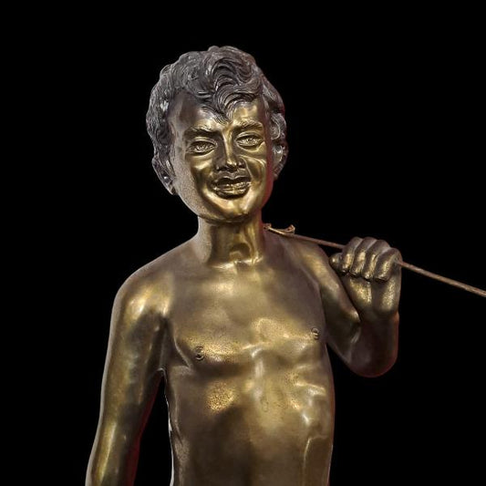 SCULTURA IN BRONZO "PASTORELLO CON RETINO". F.TA AUGUSTE MOREAU. SC/ V. GEMITO