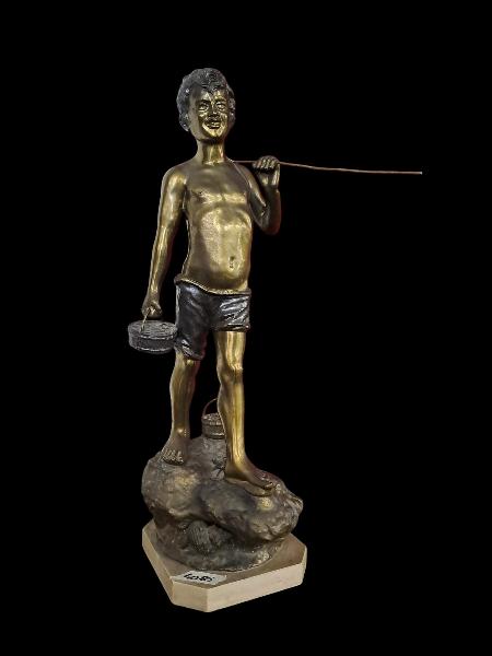 SCULTURA IN BRONZO "PASTORELLO CON RETINO". F.TA AUGUSTE MOREAU. SC/ V. GEMITO