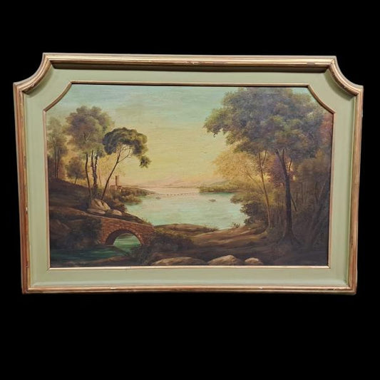 DIP. OLIO SU TELA "PAESAGGIO FLUVIALE"