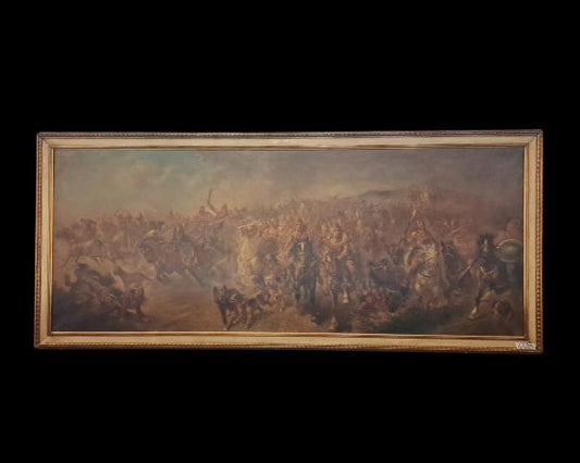 GRANDE DIPINTO OLIO SU TELA SCENA DI BATTAGLIA