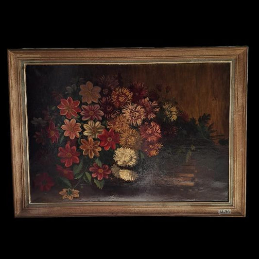 DIPINTO OLIO SU TELA "FIORI RECISI" SC/ ITALIANA META' 800