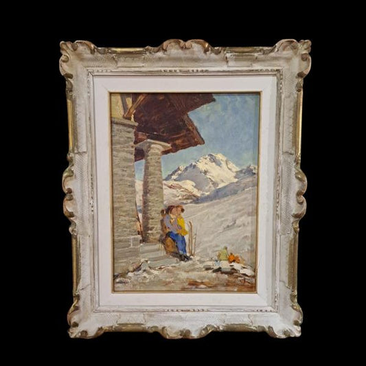 DIPINTO OLIO SU TAVOLA "INVERNO AL SESTRIERE"