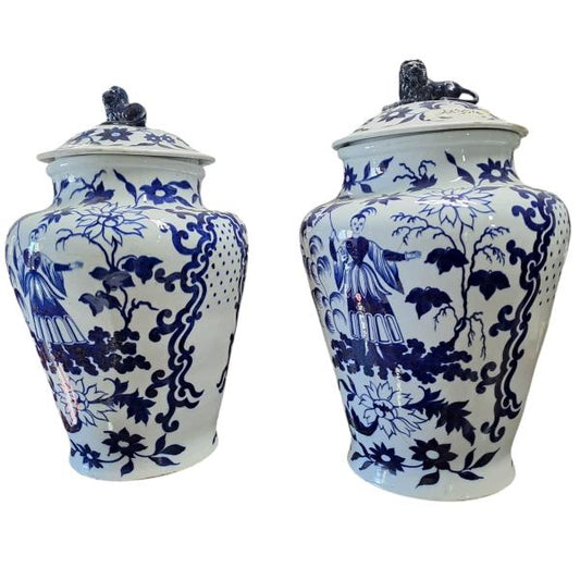 COPPIA VASI CERAMICA BIANCHI E BLU