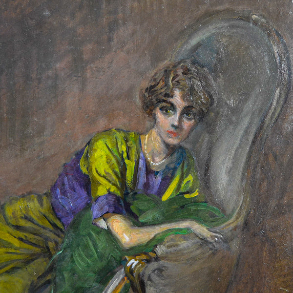 Dipinto su cartoncino “Figura femminile in poltrona” Italia fine ‘800. Periodo Boldini