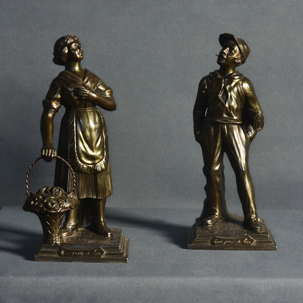 Coppia di sculture in bronzo raffiguranti giovani contadinelli. Epoca metà ‘900 (dividere i lotti, rifare foto)