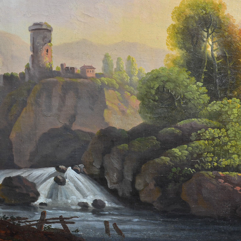 Dipinto olio su tela “Paesaggio arcadico con figure” sc/ franco-fiamminga. Primi ‘800