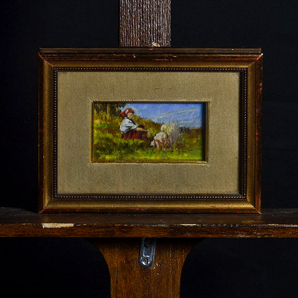 Dipinto a olio su cartone “Pastorella” f.to Marisaldi
