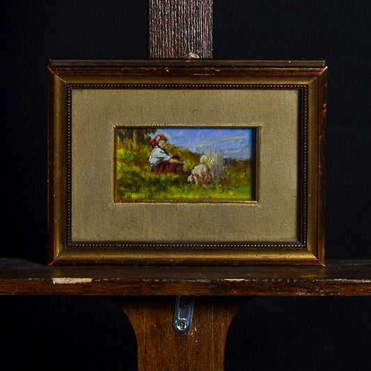 Dipinto a olio su cartone “Pastorella” f.to Marisaldi