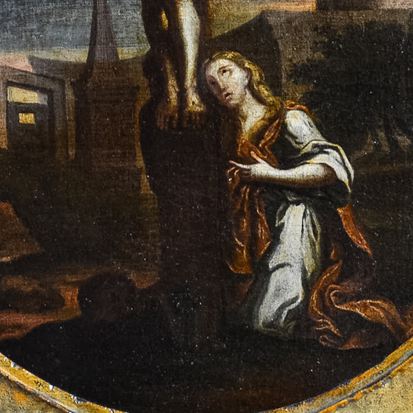 Dipinto olio su tela “Cristo crocifisso e la Maddalena” sc/ fiamminga. Fine ‘600