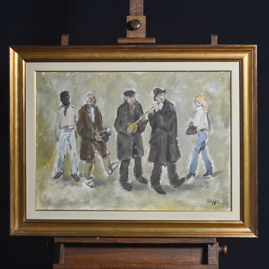 Dipinto olio su tela “Personaggi” f.to Stroppa. Epoca ‘900
