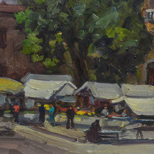 Dipinto olio su tavola “Piazza Carlina” Torino. Inizi ‘900 f.to in basso a destra