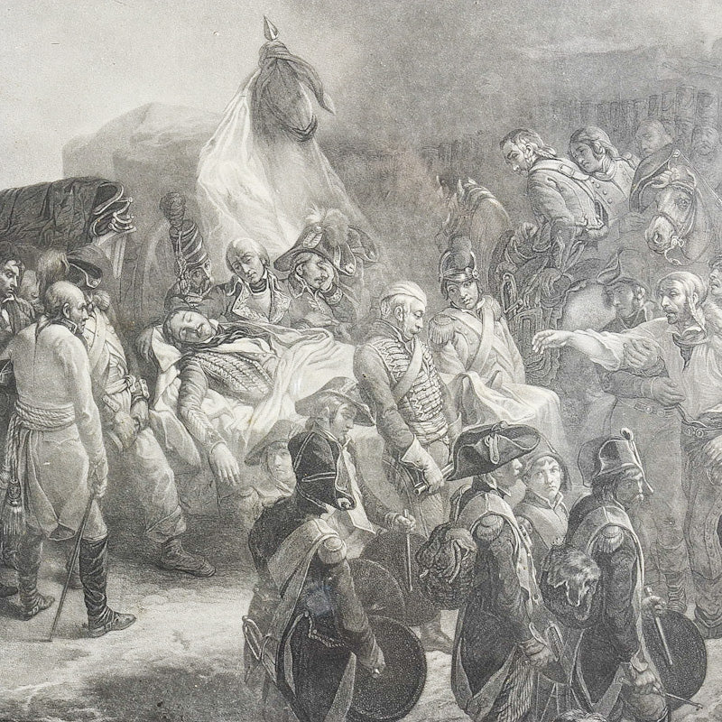Incisione “Funneraille de Marceau” da dipinto Alexandre Sixdeniers. Parigi 1741-1846