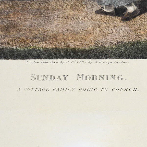 Stampa acquerellata “La domenica prima della Messa” con cornice d’epoca. Londra, inizi ‘800