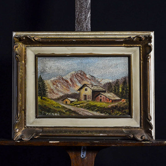 Dipinto olio su tavola “Paesaggio montano”. Epoca ‘900