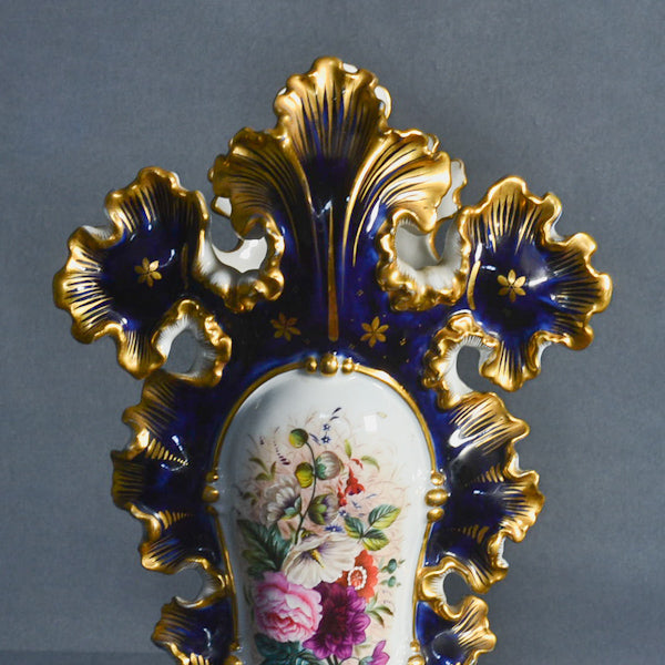 Coppia di vasi Luigi Filippo blu con pitture floreali