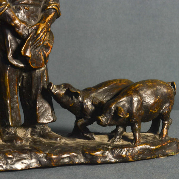 Bronzo fusione a cera persa “Contadino con armenti”. Inizi ‘900 Giappone