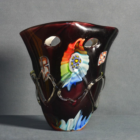 Vaso policromo in vetro di Murano. Periodo Decò