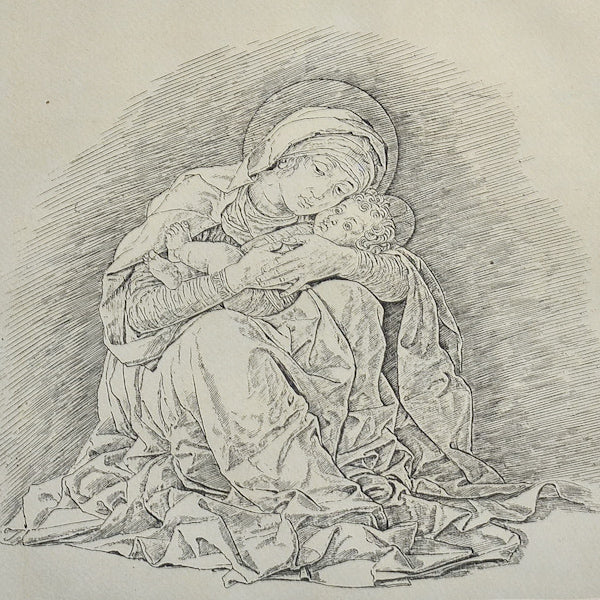 Incisione rappresentante “La vergine col bambino” di Andrea Mantegna