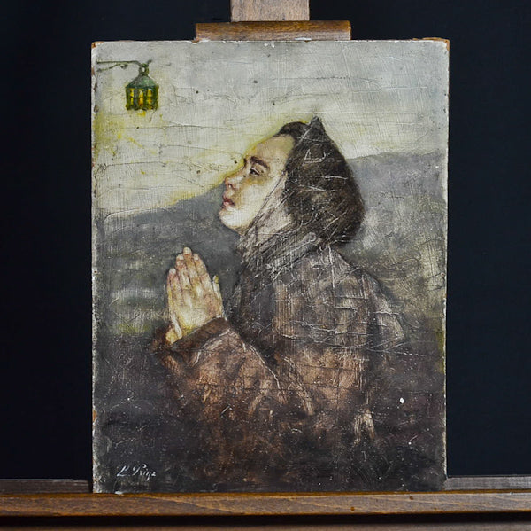 Dipinto ad olio “Donna in preghiera” f.to L. Prina
