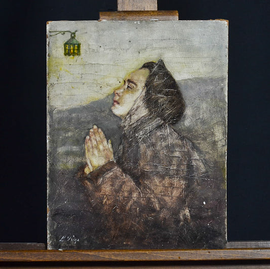 Dipinto ad olio “Donna in preghiera” f.to L. Prina