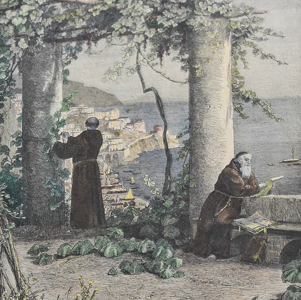 Stampa acquerellata “Vista di Amalfi” Epoca ‘900
