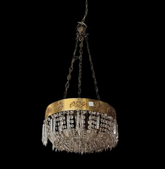 LAMPADARO ROTONDO IN BRONZO E CRISTALLO