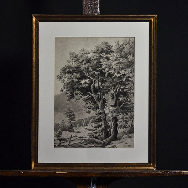 Disegno a carboncino “Paesaggio invernale” f.to C. Merlo datato 1905