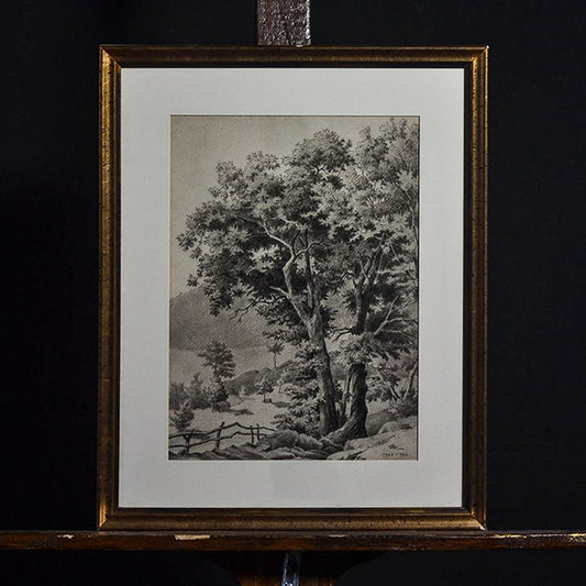 Disegno a carboncino “Paesaggio invernale” f.to C. Merlo datato 1905