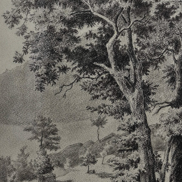 Disegno a carboncino “Paesaggio invernale” f.to C. Merlo datato 1905