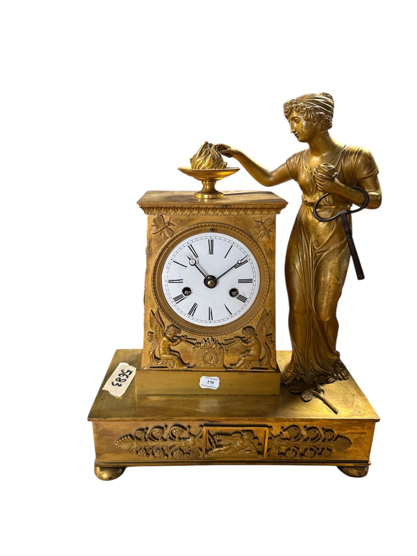 Pendola da tavolo in bronzo dorato Impero