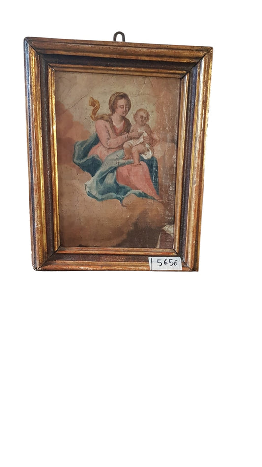 Dipinto olio su tela raffigurante "Madonna con Bambino"
