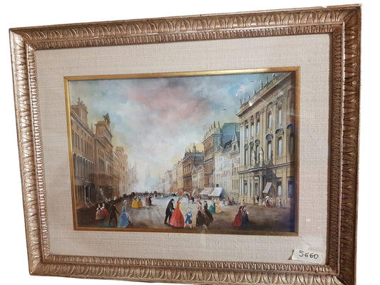 Dipinto tempera su tela "Veduta di Magdeburgo"