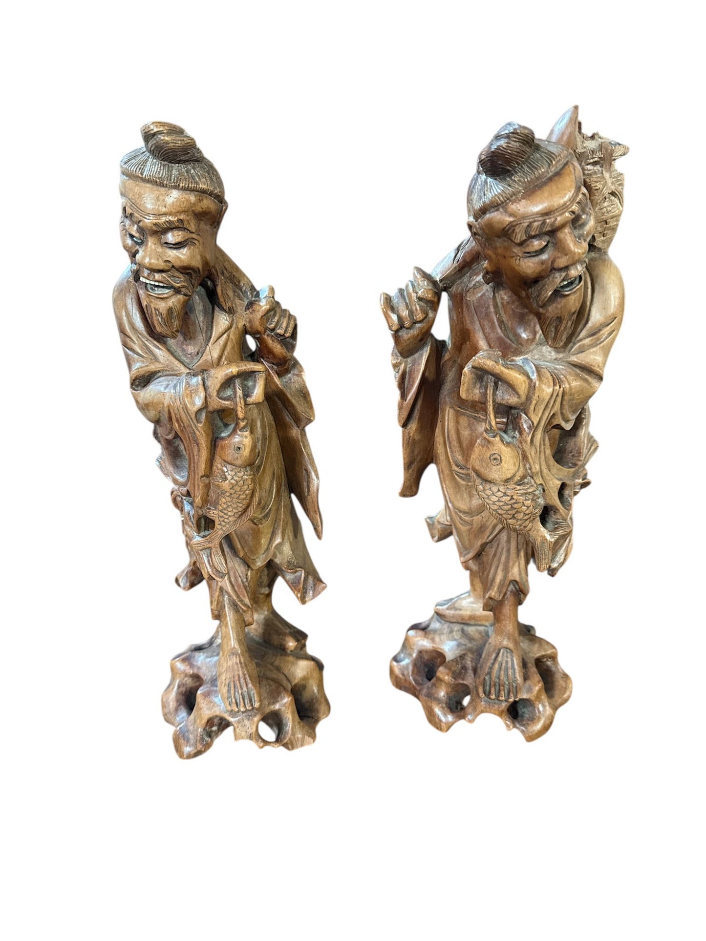 Coppia di sculture in legno cinesi