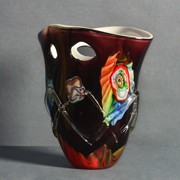 Vaso policromo in vetro di Murano. Periodo Decò