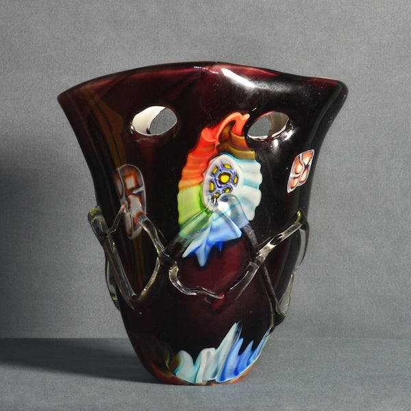 Vaso policromo in vetro di Murano. Periodo Decò